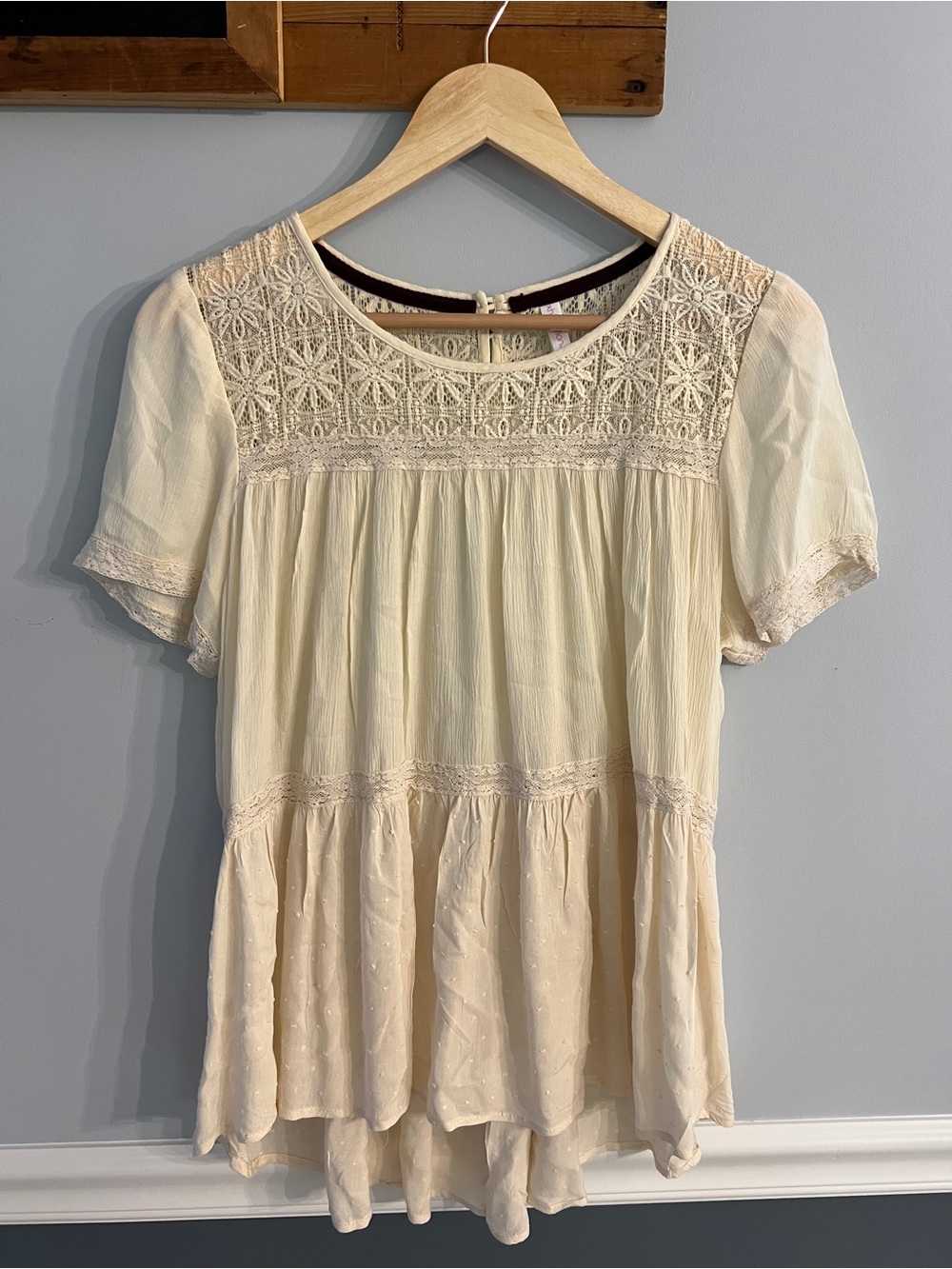 Boho Cottagecore Lace Peasant Top Cream Swiss Dot Festival Blouse L